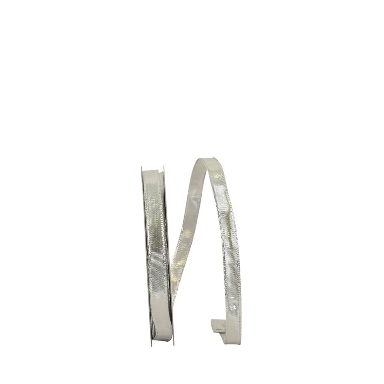 JAM Paper 3/8" x 25yd. Silver Woven Lame 3 Wired Edge Ribbon